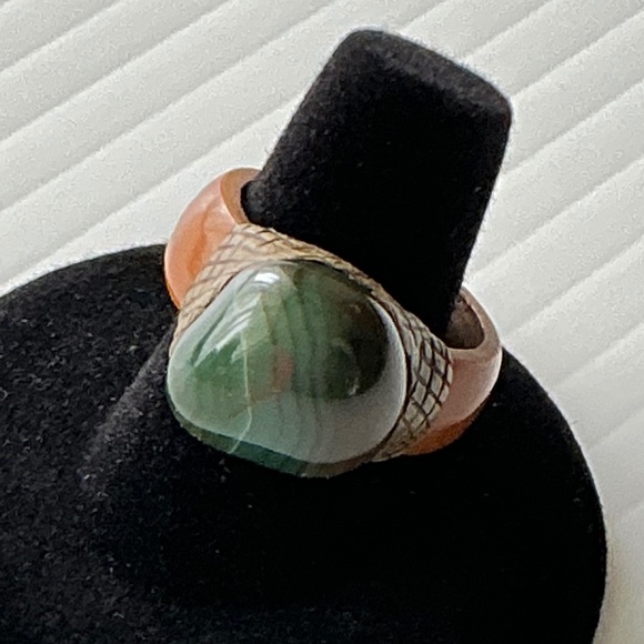 Green Agate Ring Size 8 - Picture 1 of 5